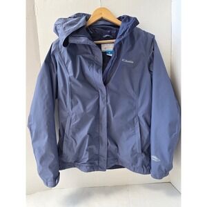 Columbia Omni Tech Arcadia II jacket Women M Blue Hooded Waterproof Packable EUC